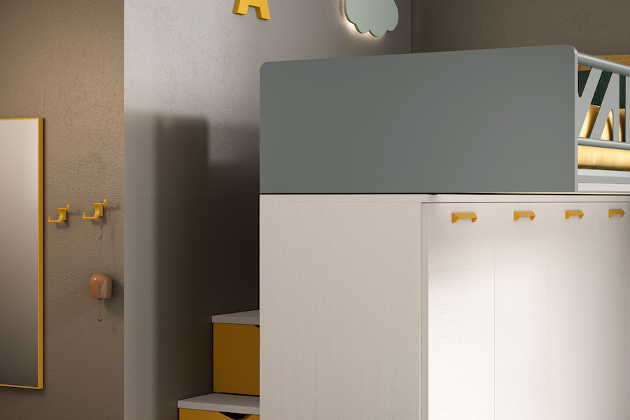 K109, cameretta con letto a soppalco scorrevole